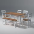 Flay Teak Wood Dining Table Set In Natural White Sale