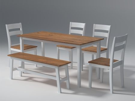 Flay Teak Wood Dining Table Set In Natural White Sale