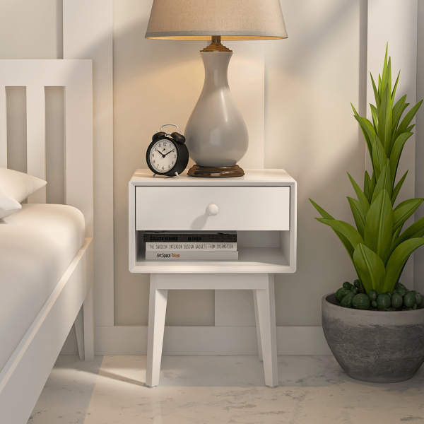 Maria MDF And Mango Wood Bedside In White Fashion