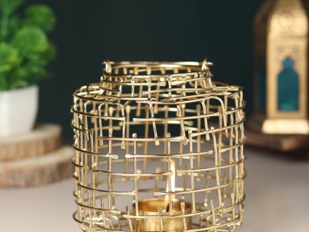 Basketweave Gold Tea Light Holder Discount