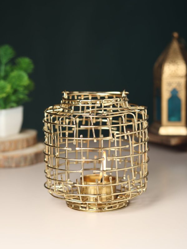 Basketweave Gold Tea Light Holder Discount