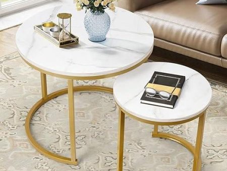 Coffee Tables for Living Room - Small Round Coffee Table Set of 2 Metal Frame Supply